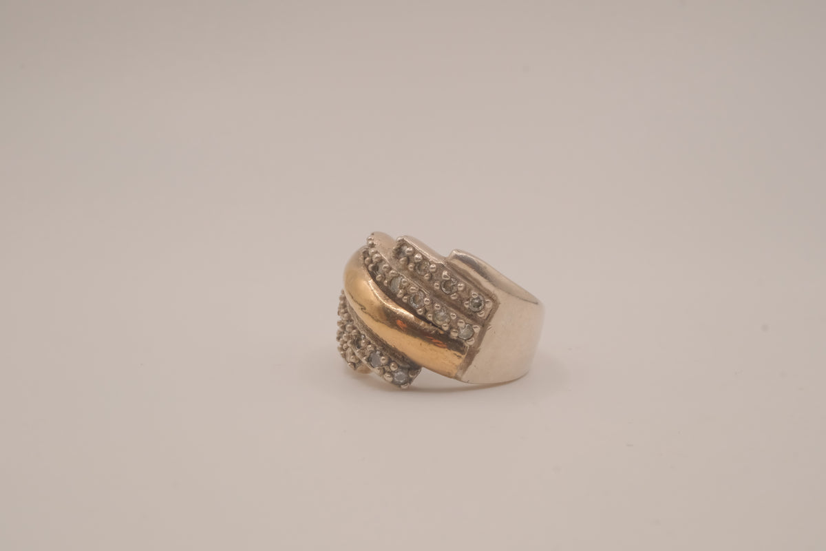 Vintage Sterling silver two-tone cocktail ring