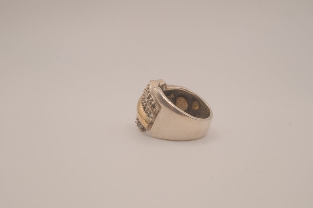 Vintage Sterling silver two-tone cocktail ring