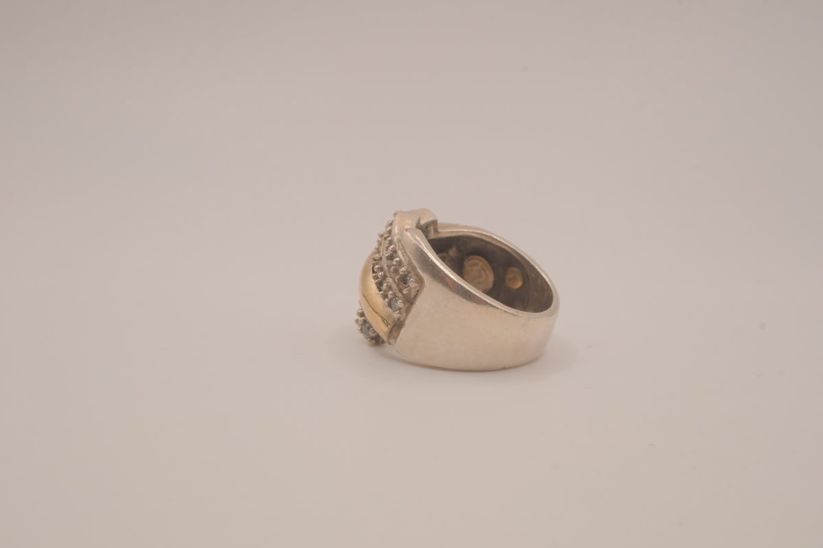 Vintage Sterling silver two-tone cocktail ring