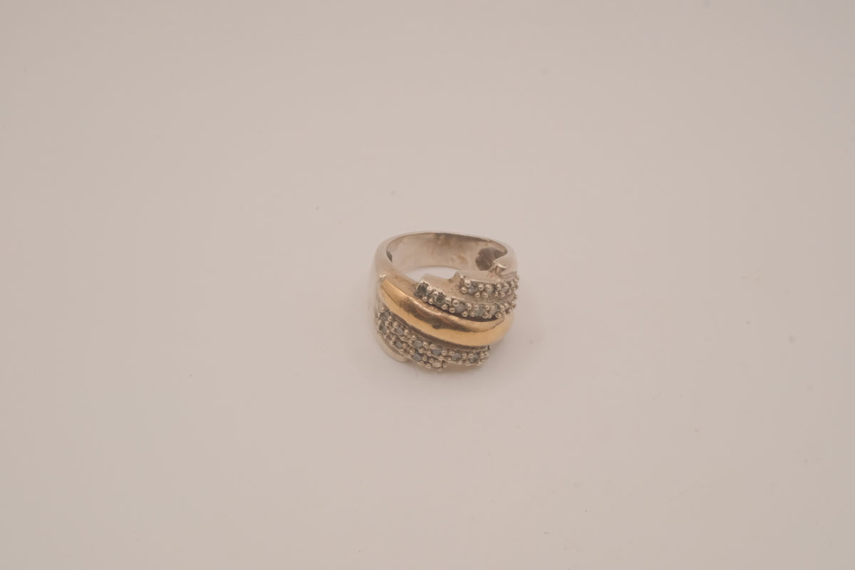 Vintage Sterling silver two-tone cocktail ring