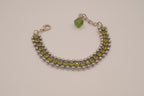 Silver tone Olive green crystal beaded bracelet