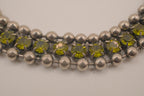 Silver tone Olive green crystal beaded bracelet