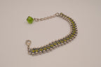 Silver tone Olive green crystal beaded bracelet