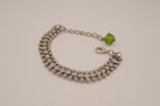 Silver tone Olive green crystal beaded bracelet