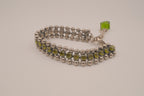 Silver tone Olive green crystal beaded bracelet