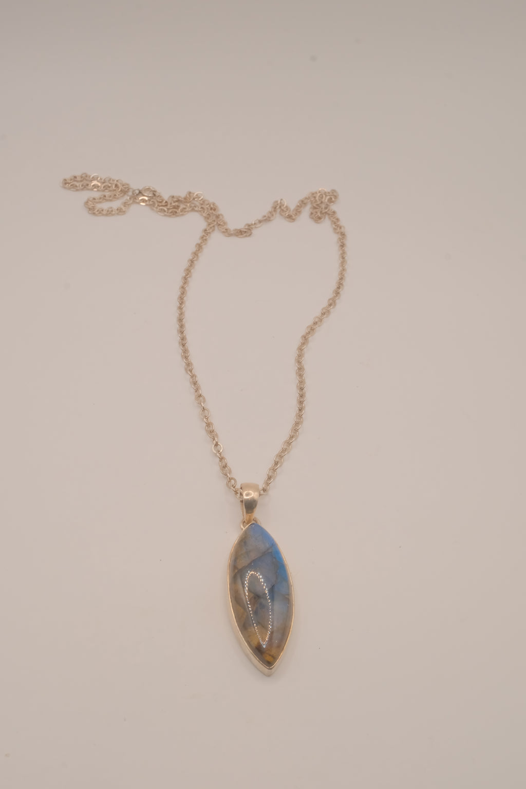 Sterling silver marquise-cut labradorite pendant necklace