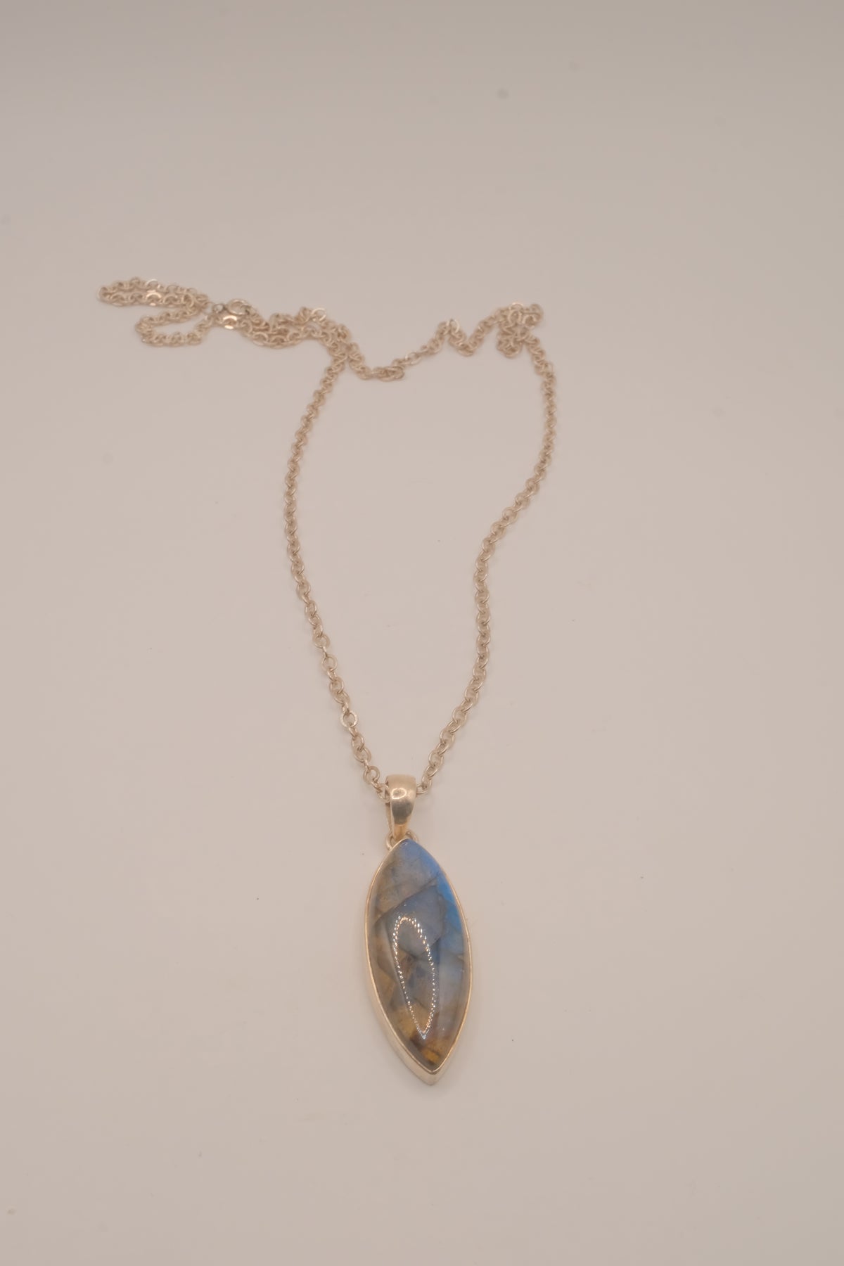 Sterling silver marquise-cut labradorite pendant necklace