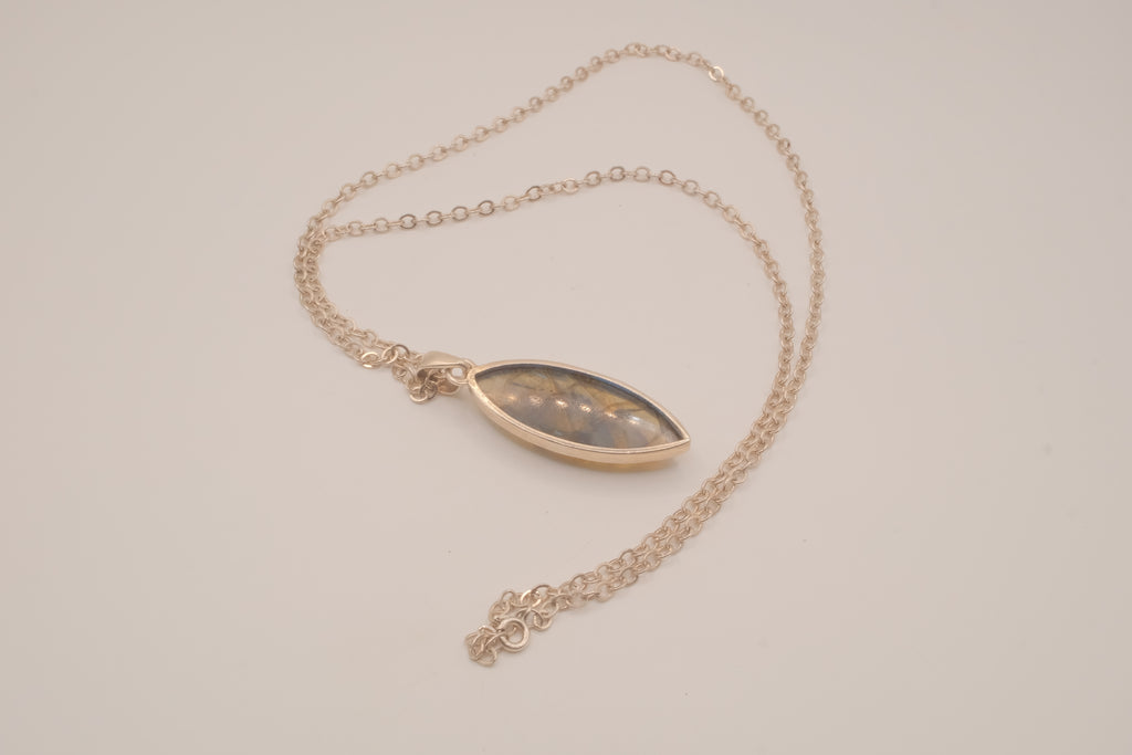 Sterling silver marquise-cut labradorite pendant necklace
