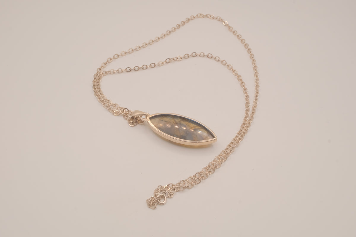 Sterling silver marquise-cut labradorite pendant necklace