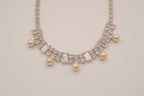 Vintage rhinestone and faux pearl fringe collar necklace