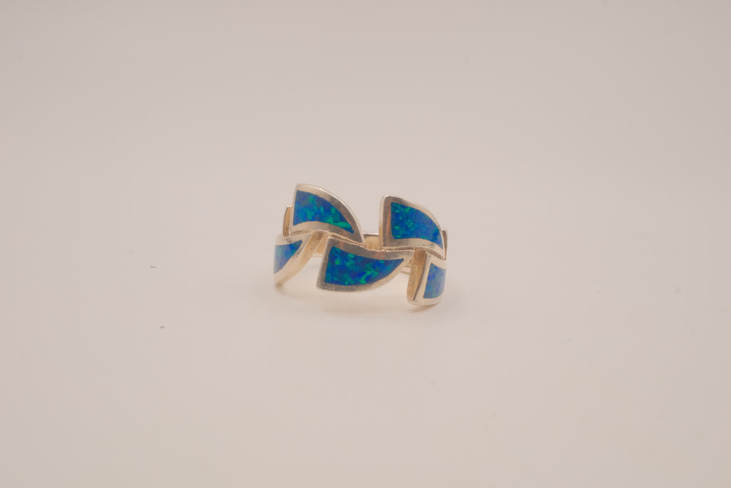 Sterling silver blue opal inlays ring