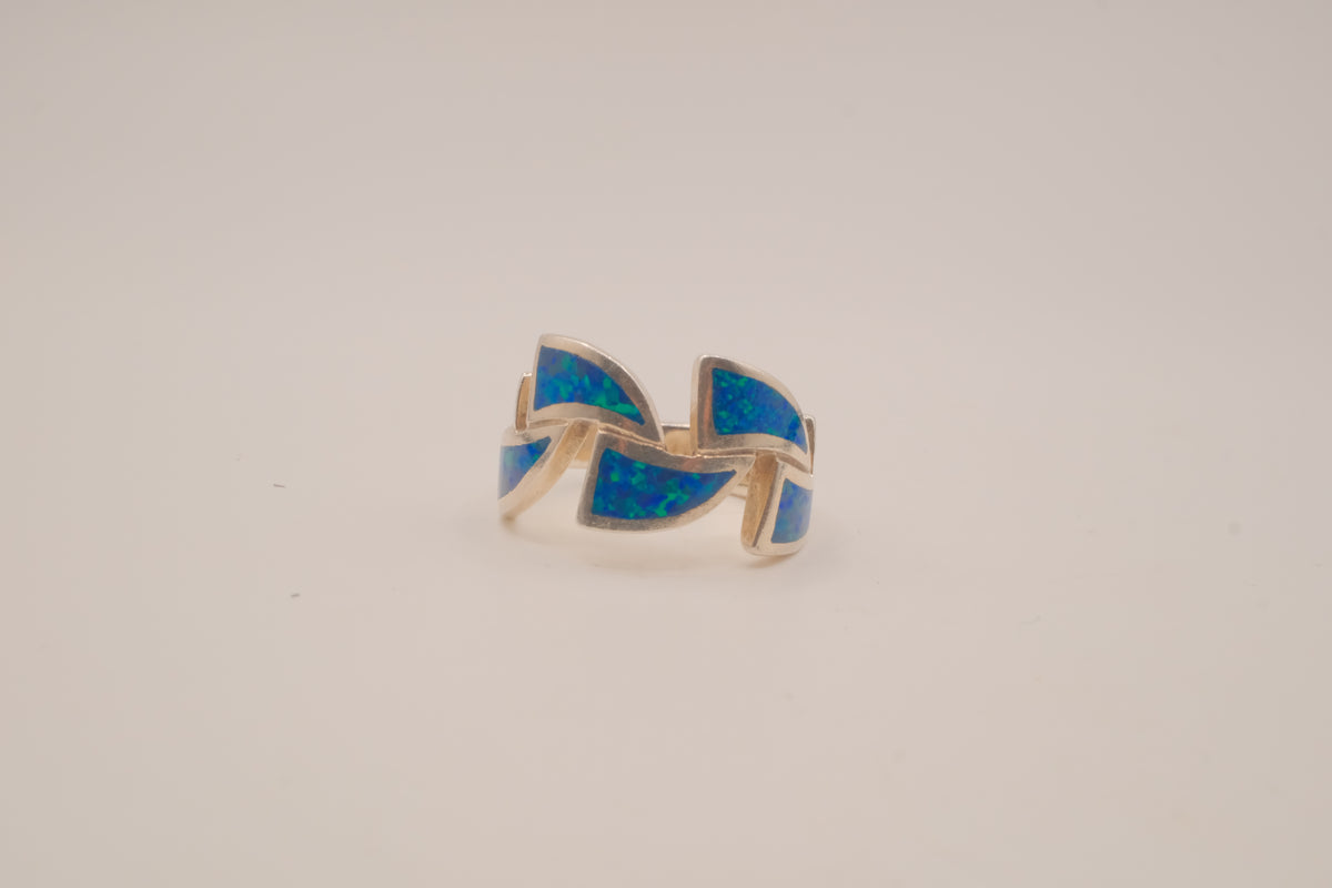 Sterling silver blue opal inlays ring
