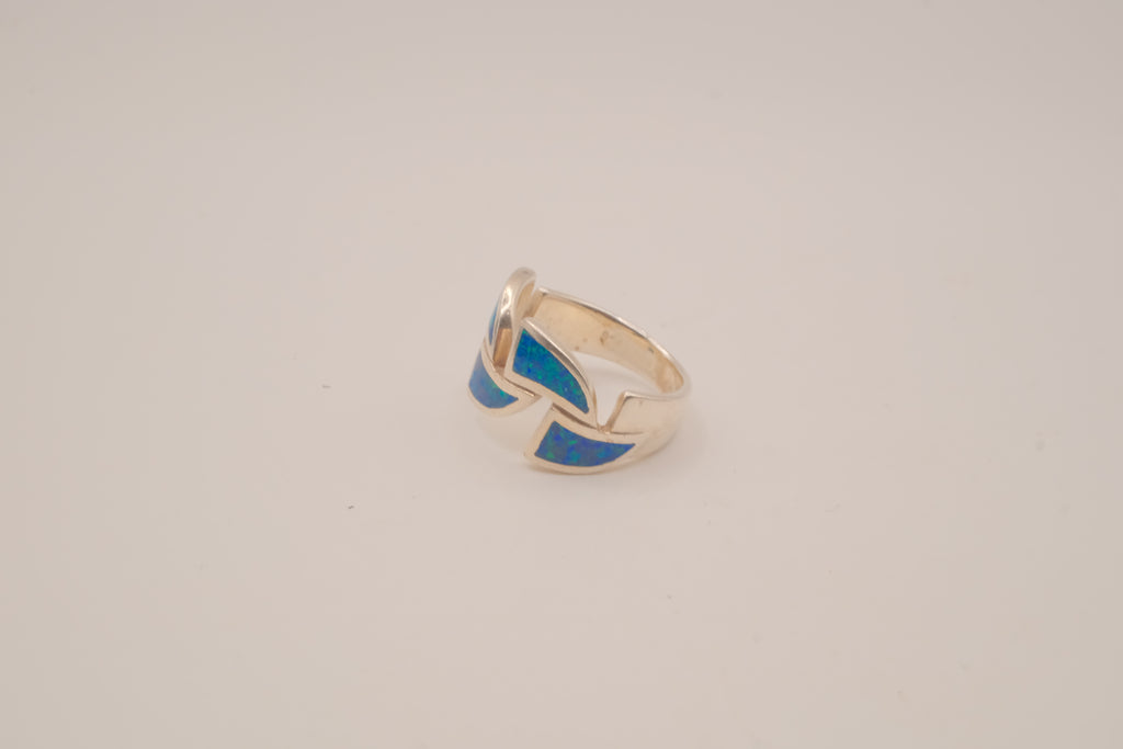 Sterling silver blue opal inlays ring