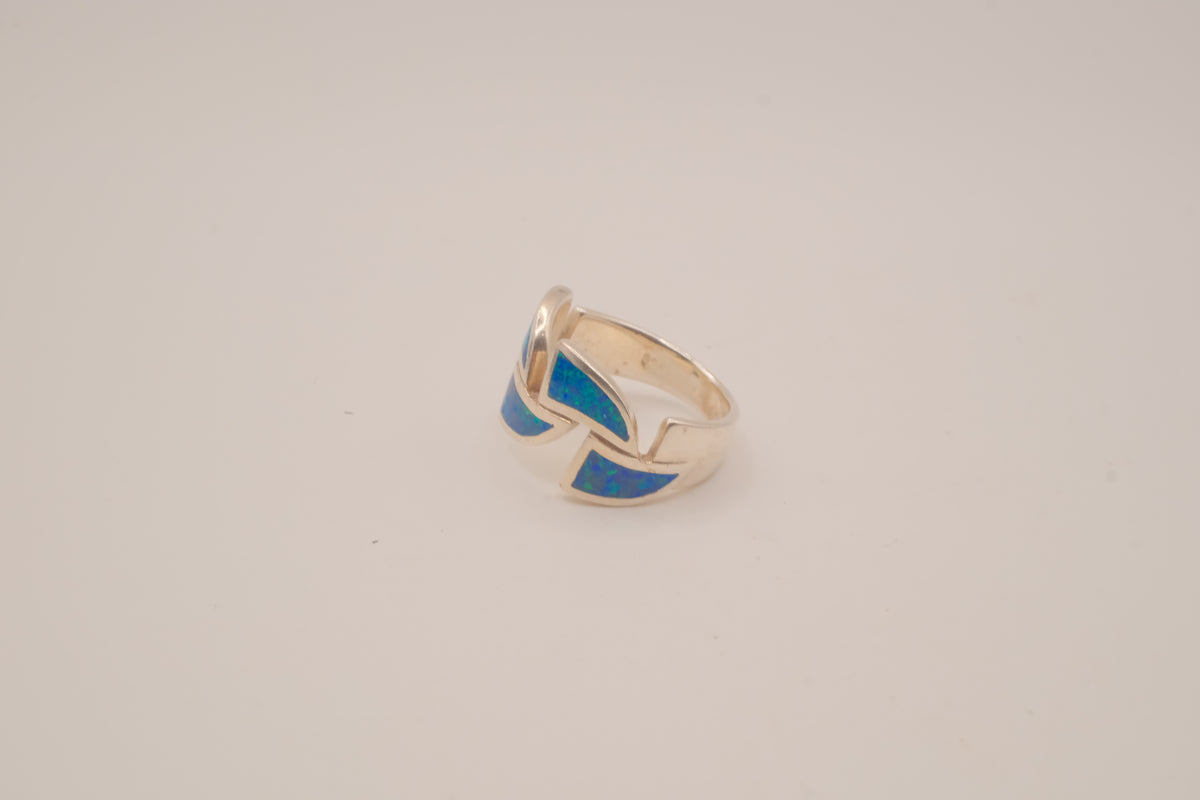 Sterling silver blue opal inlays ring