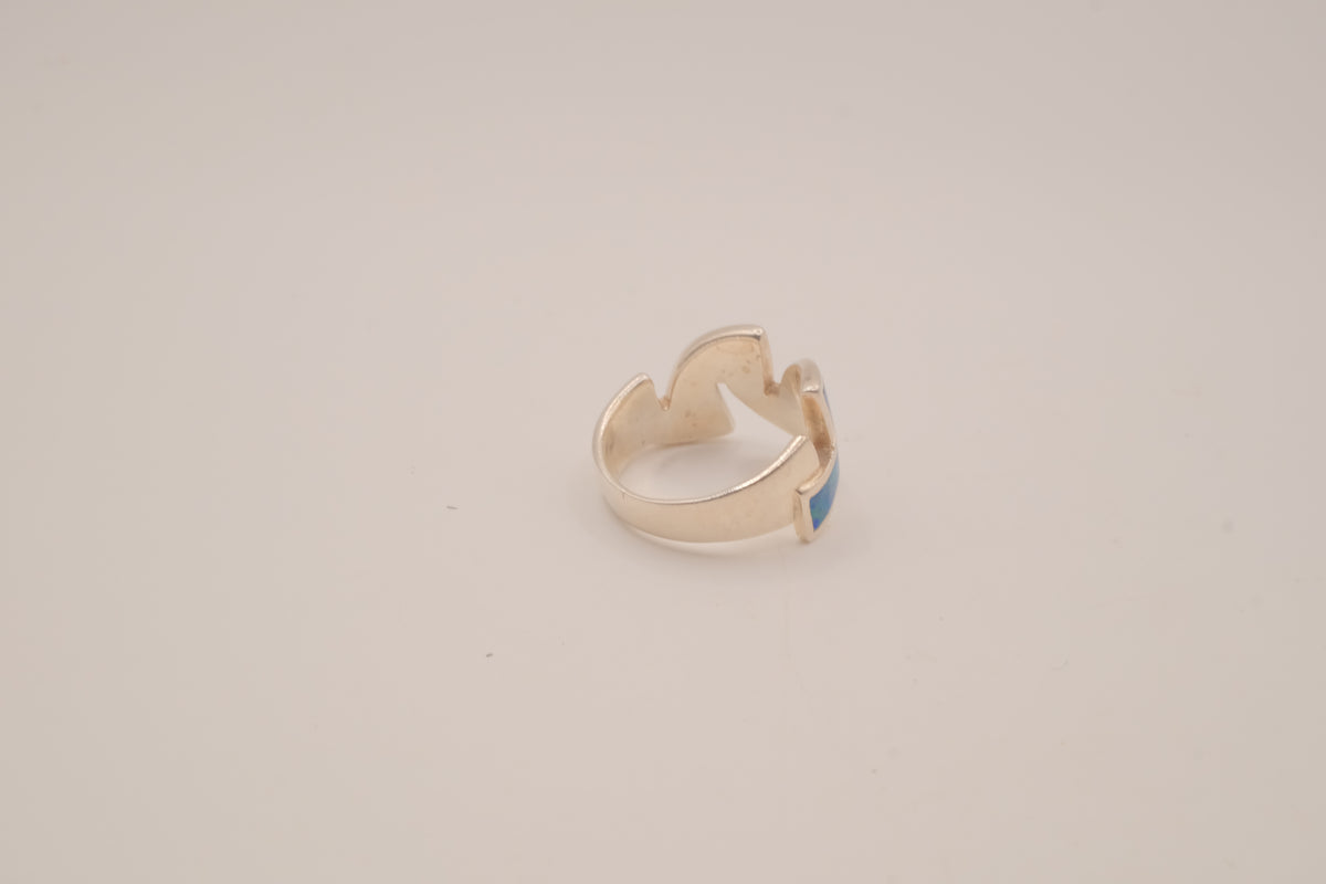 Sterling silver blue opal inlays ring