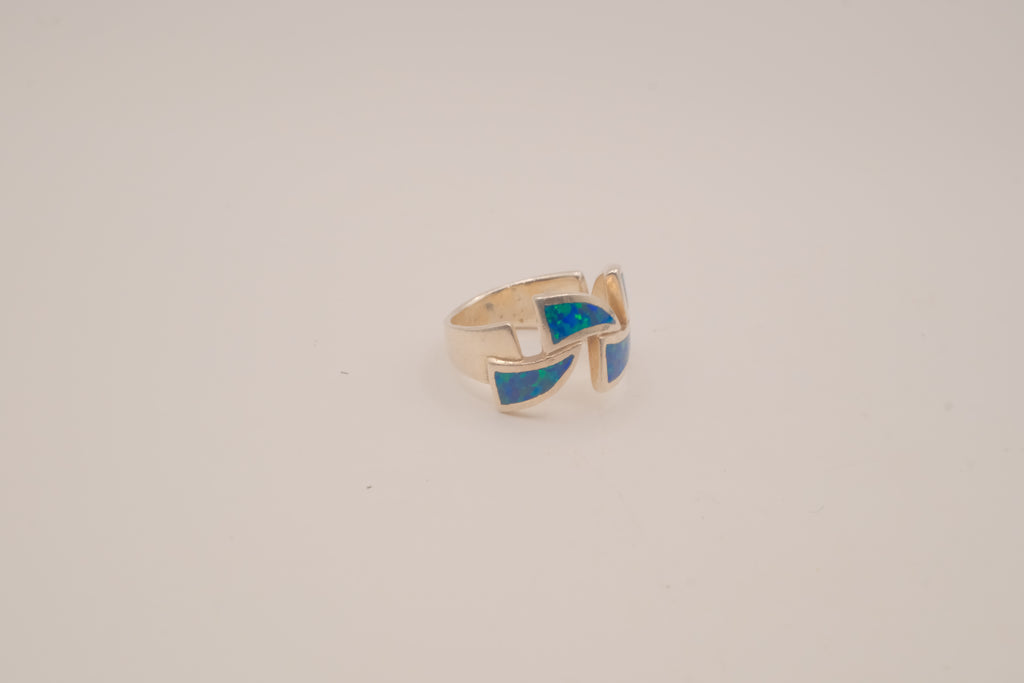 Sterling silver blue opal inlays ring