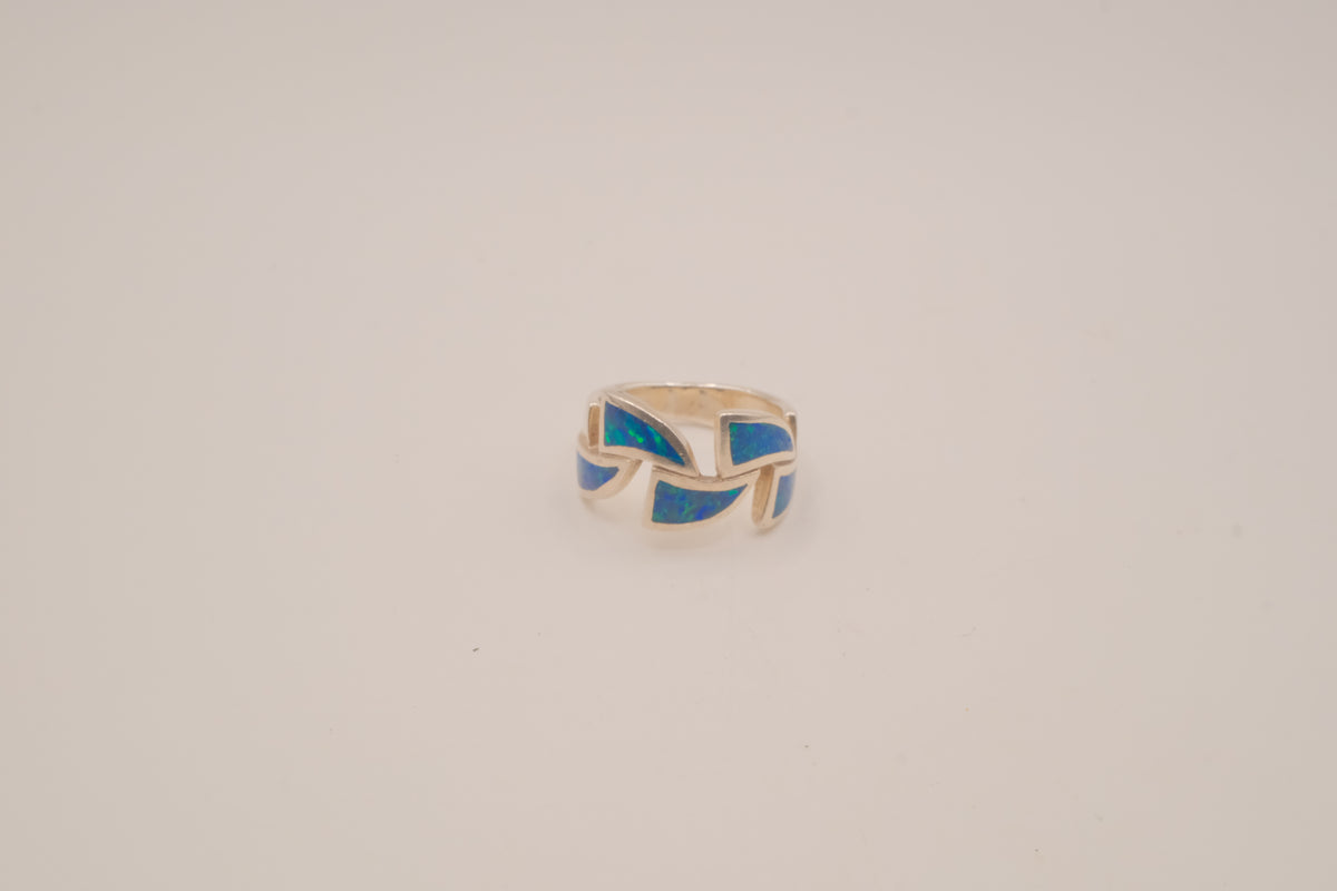 Sterling silver blue opal inlays ring