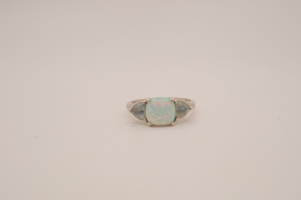Sterling silver Opal &amp; Montana Sapphire Three-Stone Ring