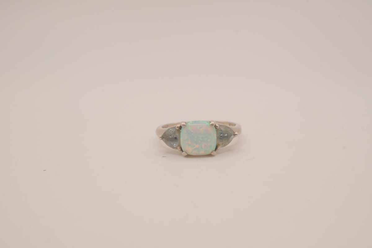 Sterling silver Opal &amp; Montana Sapphire Three-Stone Ring
