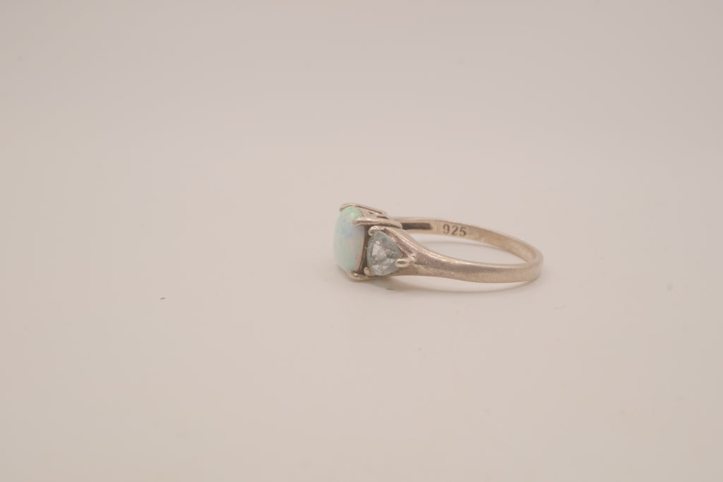 Sterling silver Opal &amp; Montana Sapphire Three-Stone Ring