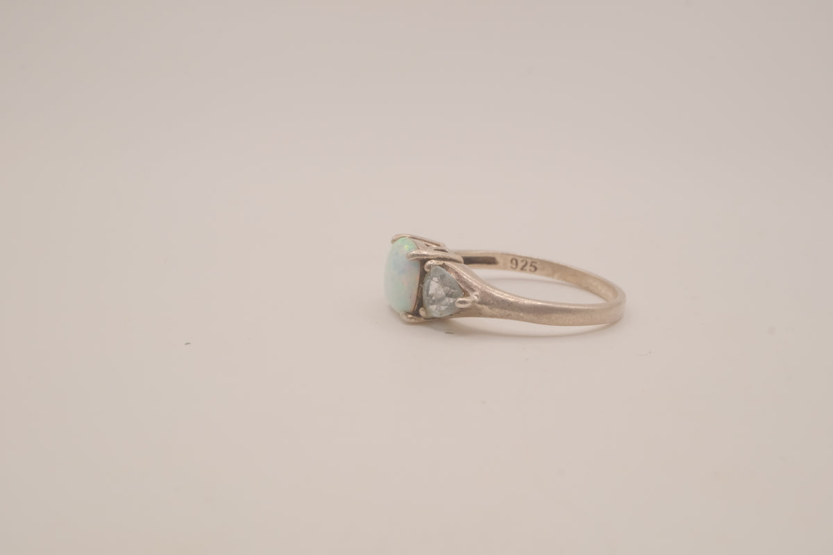 Sterling silver Opal &amp; Montana Sapphire Three-Stone Ring