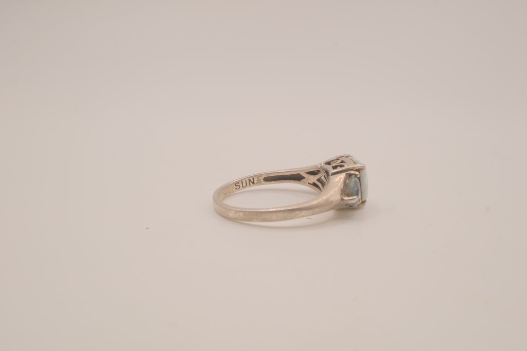 Sterling silver Opal &amp; Montana Sapphire Three-Stone Ring