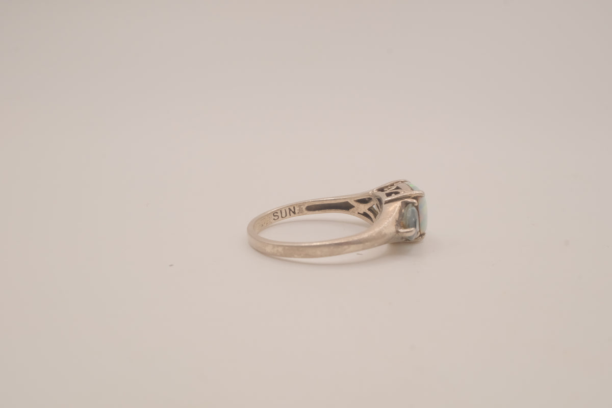 Sterling silver Opal &amp; Montana Sapphire Three-Stone Ring