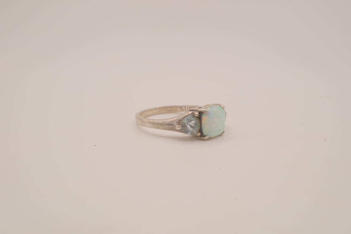 Sterling silver Opal &amp; Montana Sapphire Three-Stone Ring