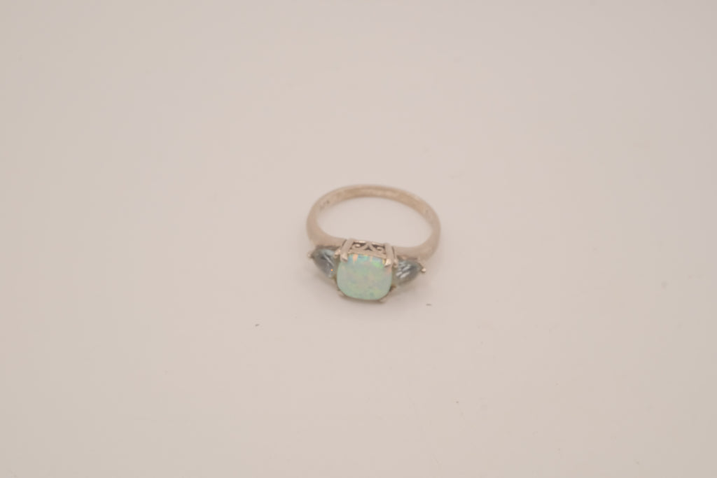 Sterling silver Opal &amp; Montana Sapphire Three-Stone Ring