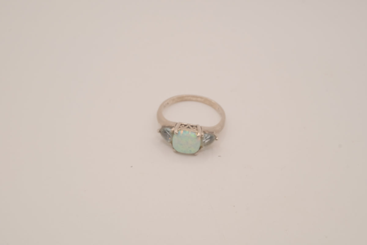 Sterling silver Opal &amp; Montana Sapphire Three-Stone Ring