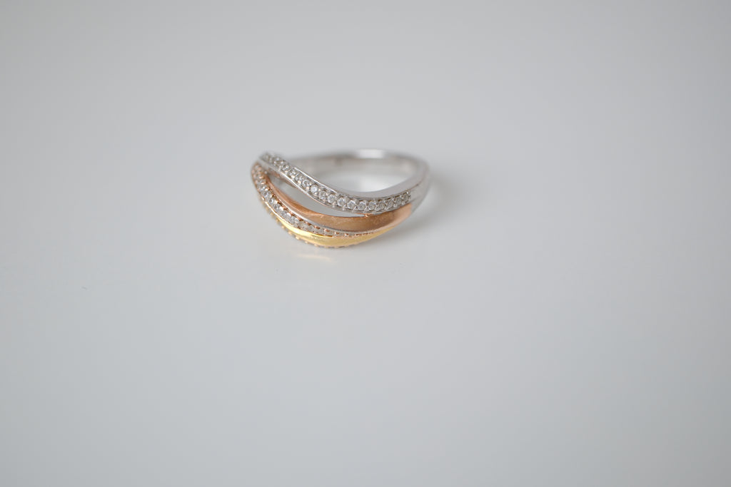 Sterling silver 3 tone crossover ring