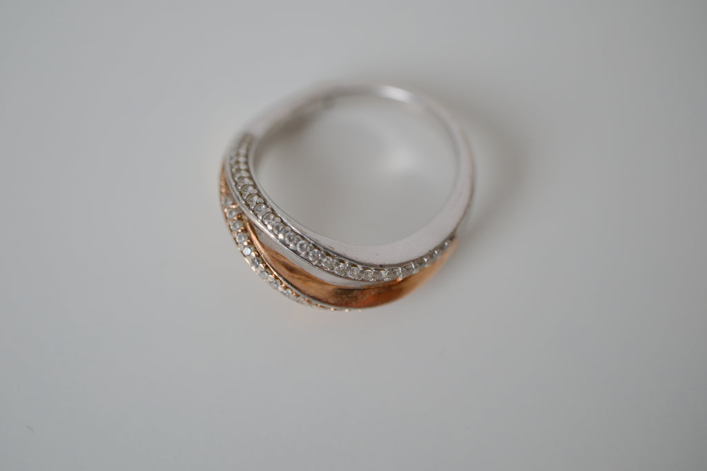 Sterling silver 3 tone crossover ring