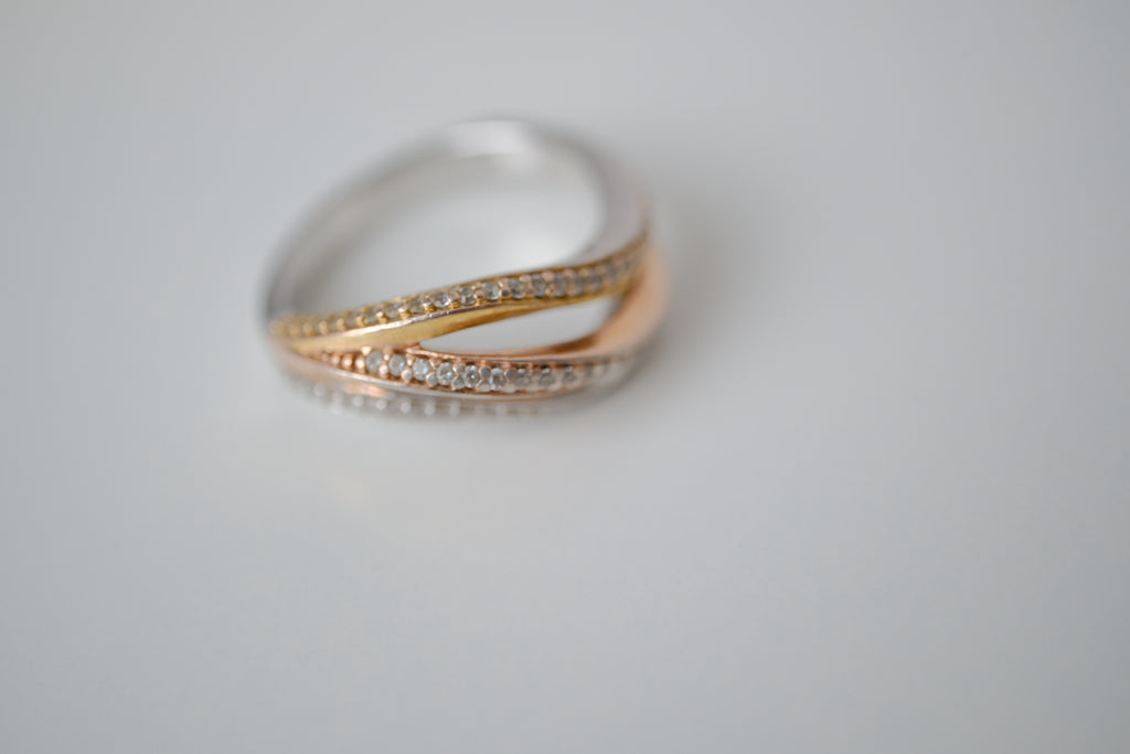 Sterling silver 3 tone crossover ring