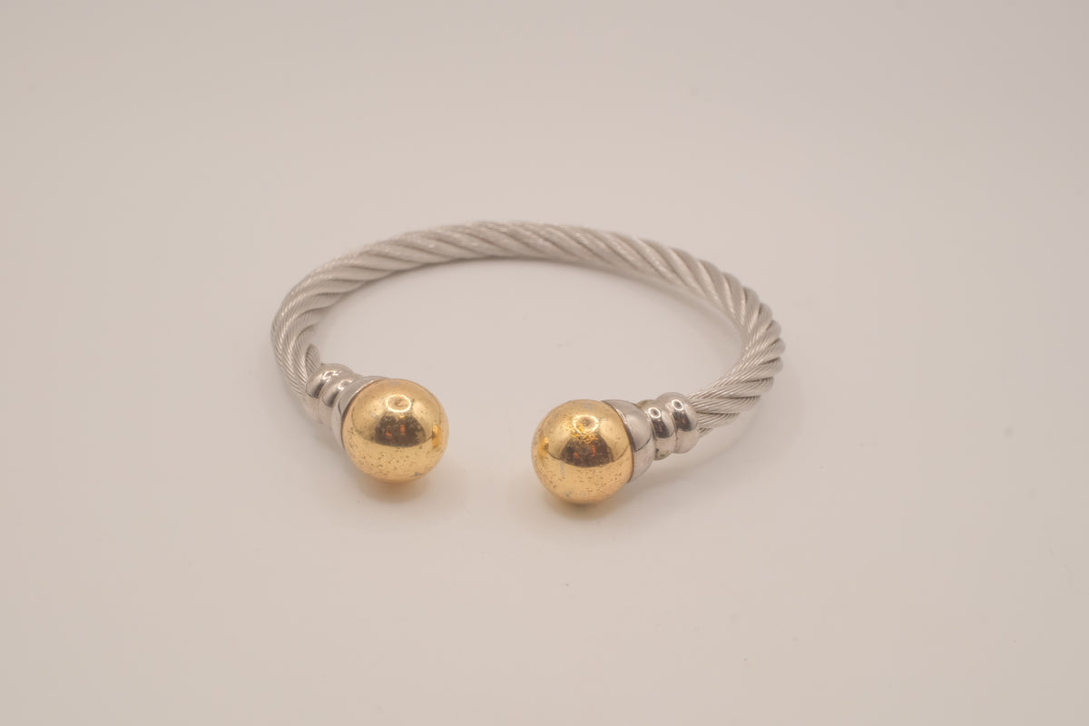 Two-tone twisted cable cuff bracelet