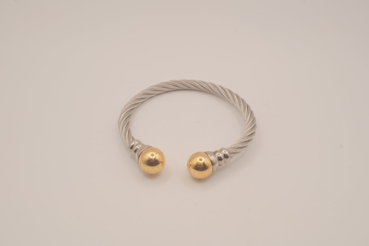 Two-tone twisted cable cuff bracelet