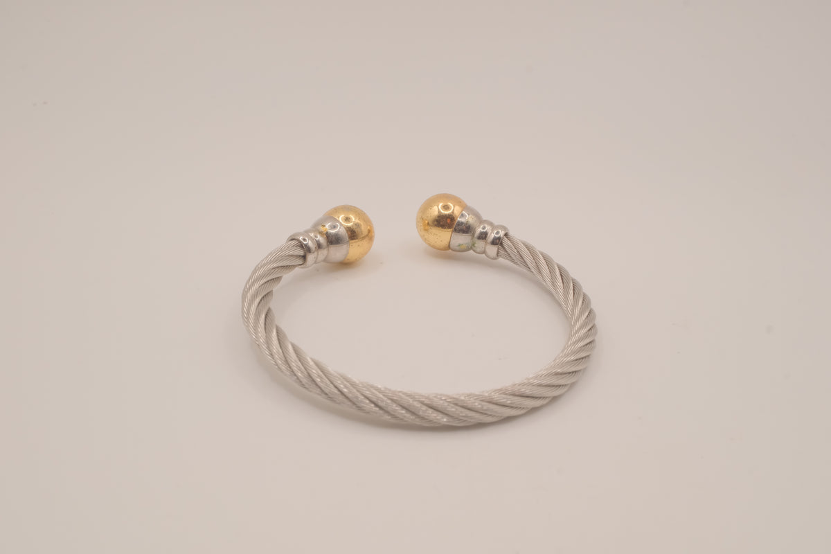 Two-tone twisted cable cuff bracelet