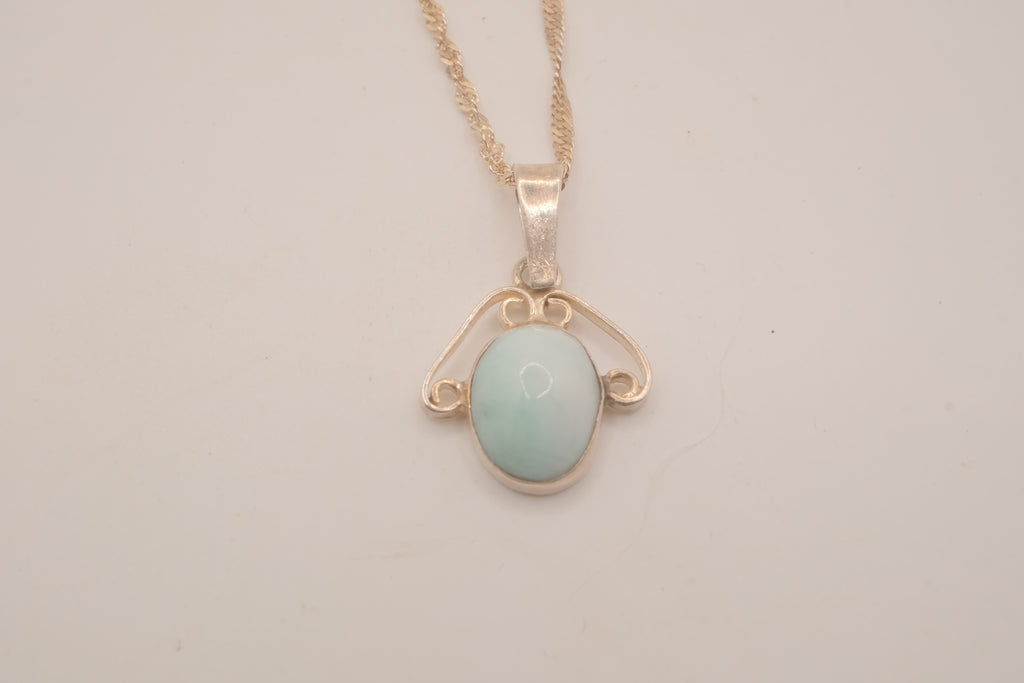 Vintage Sterling silver Larimar filigree pendant necklace