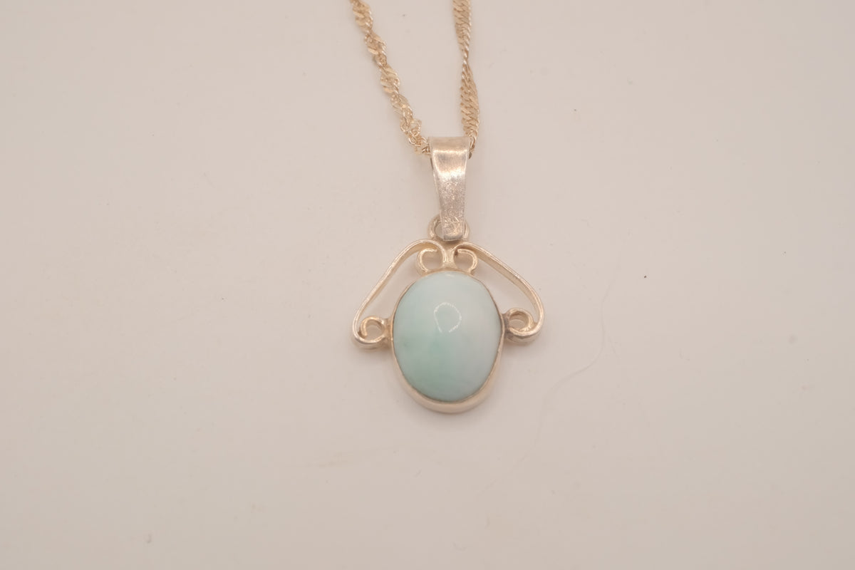 Vintage Sterling silver Larimar filigree pendant necklace
