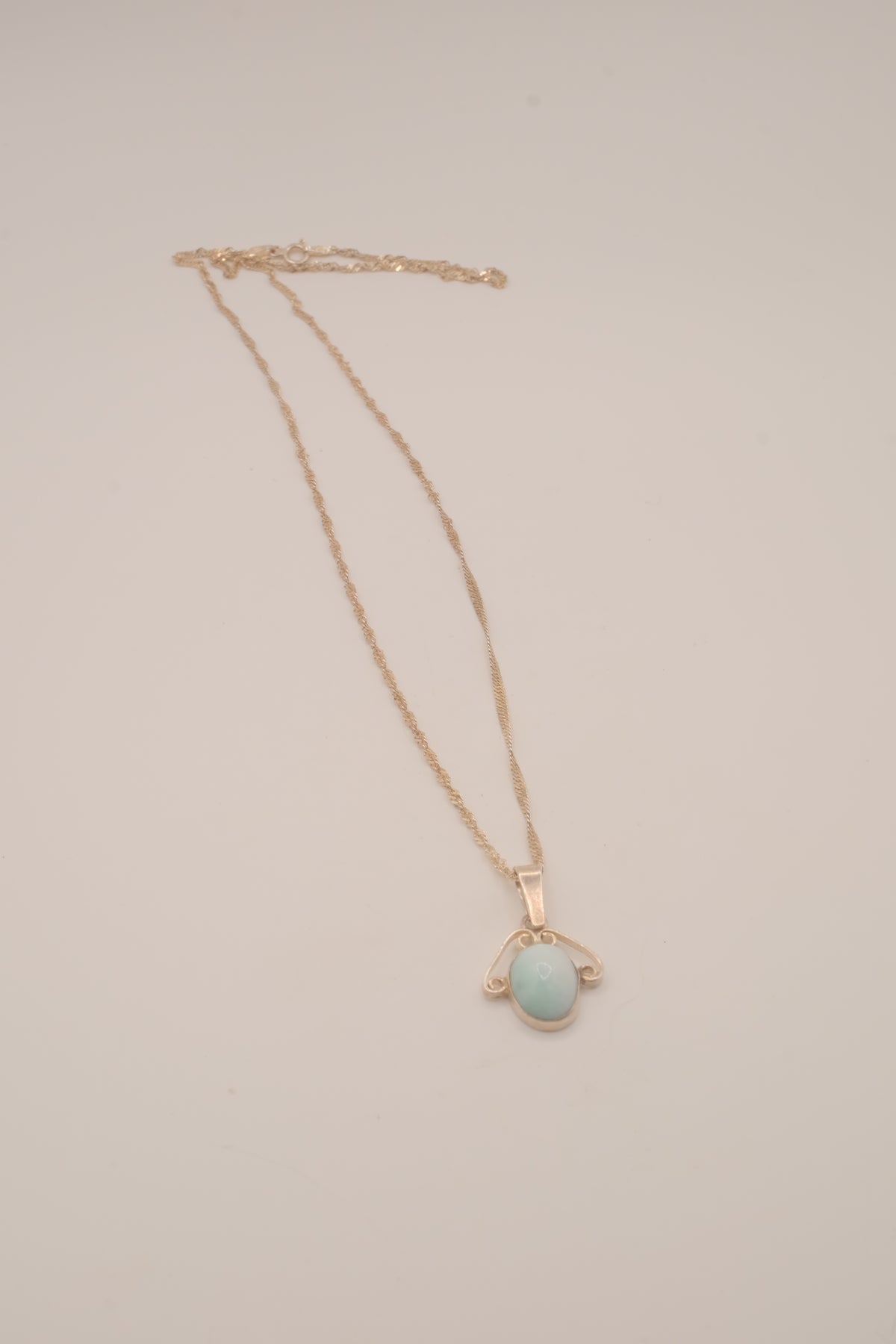 Vintage Sterling silver Larimar filigree pendant necklace
