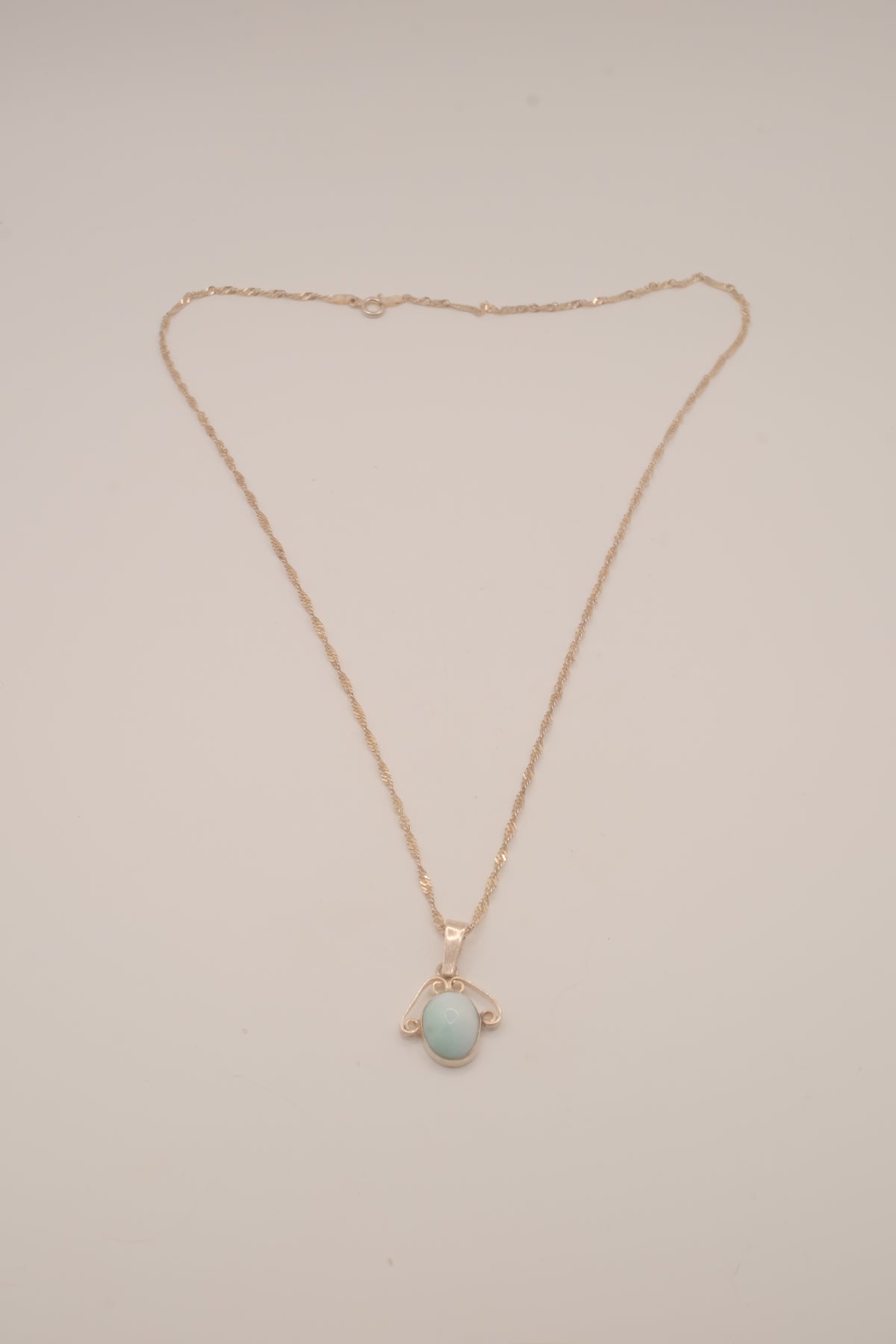 Vintage Sterling silver Larimar filigree pendant necklace