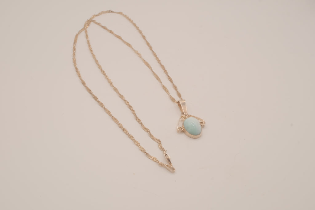 Vintage Sterling silver Larimar filigree pendant necklace