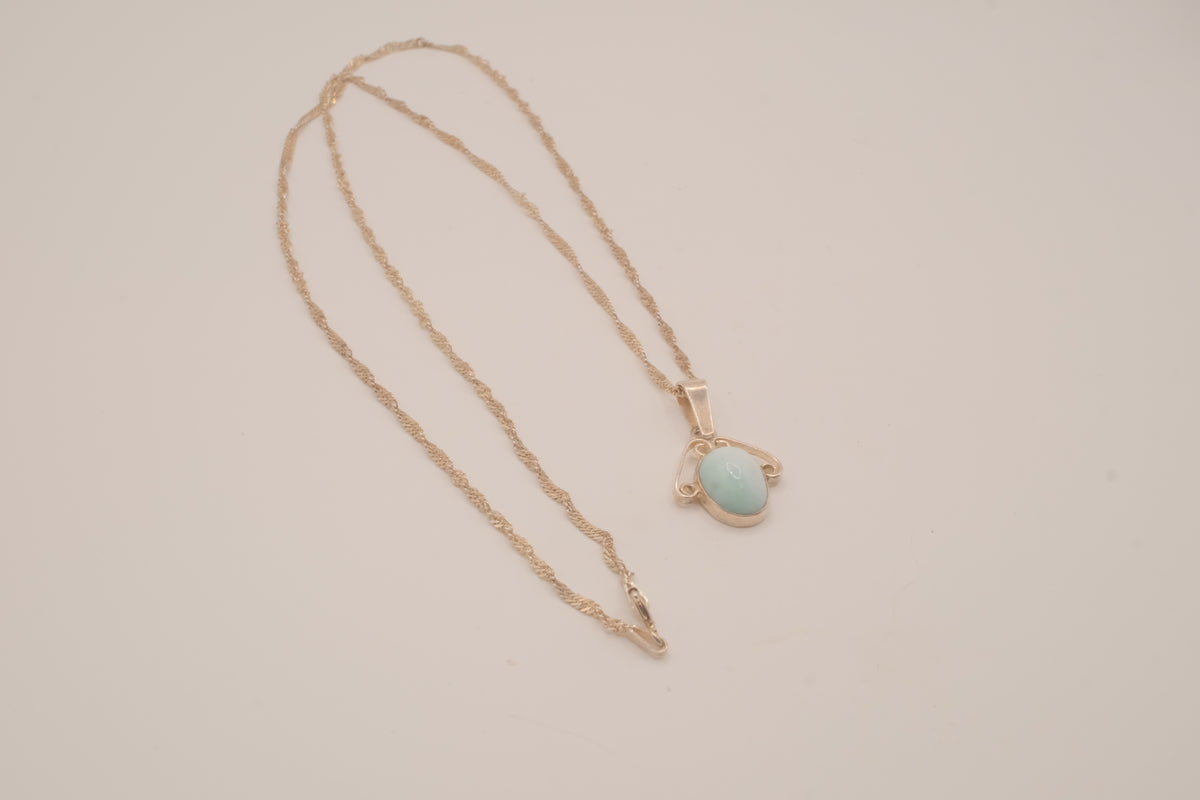 Vintage Sterling silver Larimar filigree pendant necklace