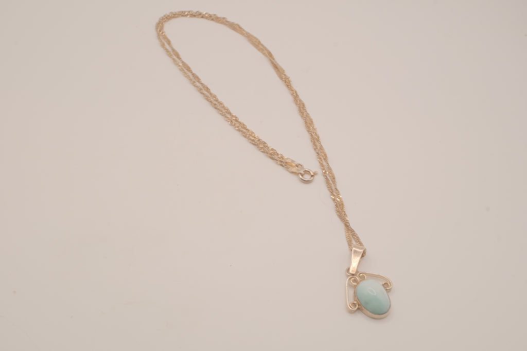 Vintage Sterling silver Larimar filigree pendant necklace