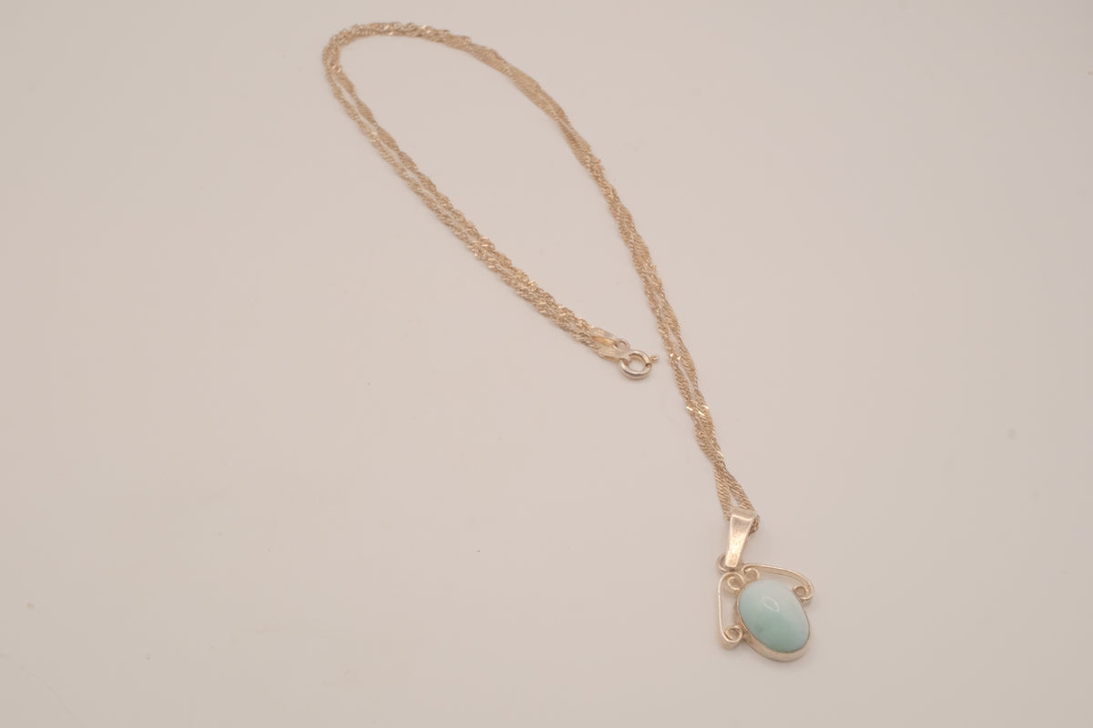 Vintage Sterling silver Larimar filigree pendant necklace