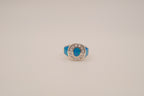 Vintage Sterling Silver Blue Opal &amp; White Topaz Dome Ring