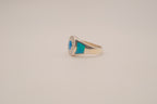 Vintage Sterling Silver Blue Opal &amp; White Topaz Dome Ring