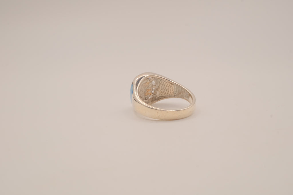 Vintage Sterling Silver Blue Opal &amp; White Topaz Dome Ring