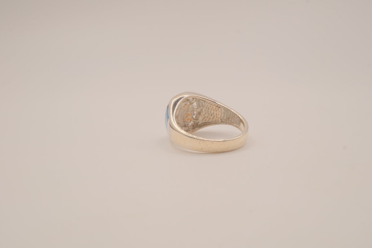 Vintage Sterling Silver Blue Opal &amp; White Topaz Dome Ring