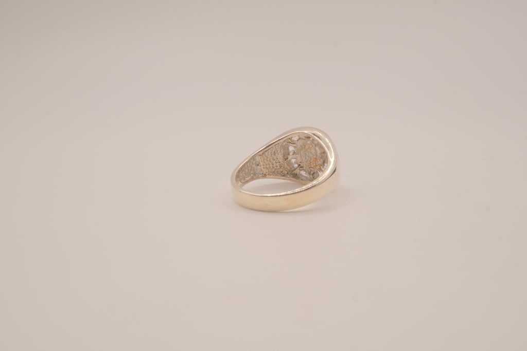 Vintage Sterling Silver Blue Opal &amp; White Topaz Dome Ring