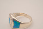Vintage Sterling Silver Blue Opal &amp; White Topaz Dome Ring